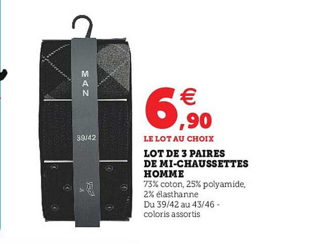lot de 3 paires de mi-chaussettes homme