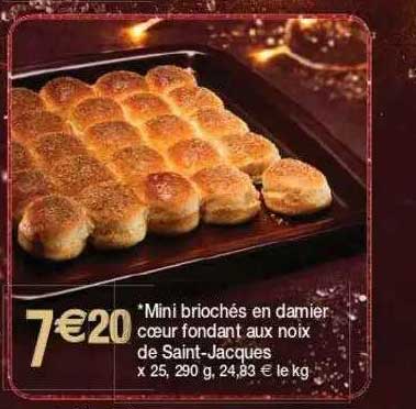 mini briochés en damier cœur fondant aux noix de saint-jacques