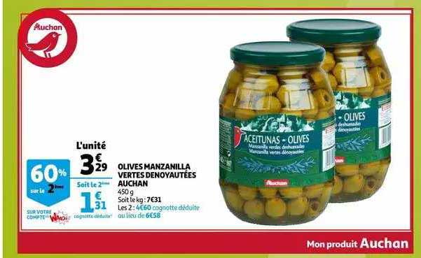olives manzanilla vertes dénoyautées auchan