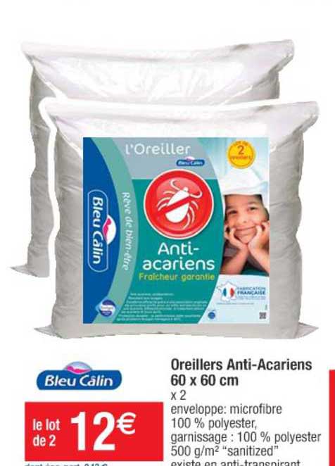 oreillers anti acariens 60 x 60 cm