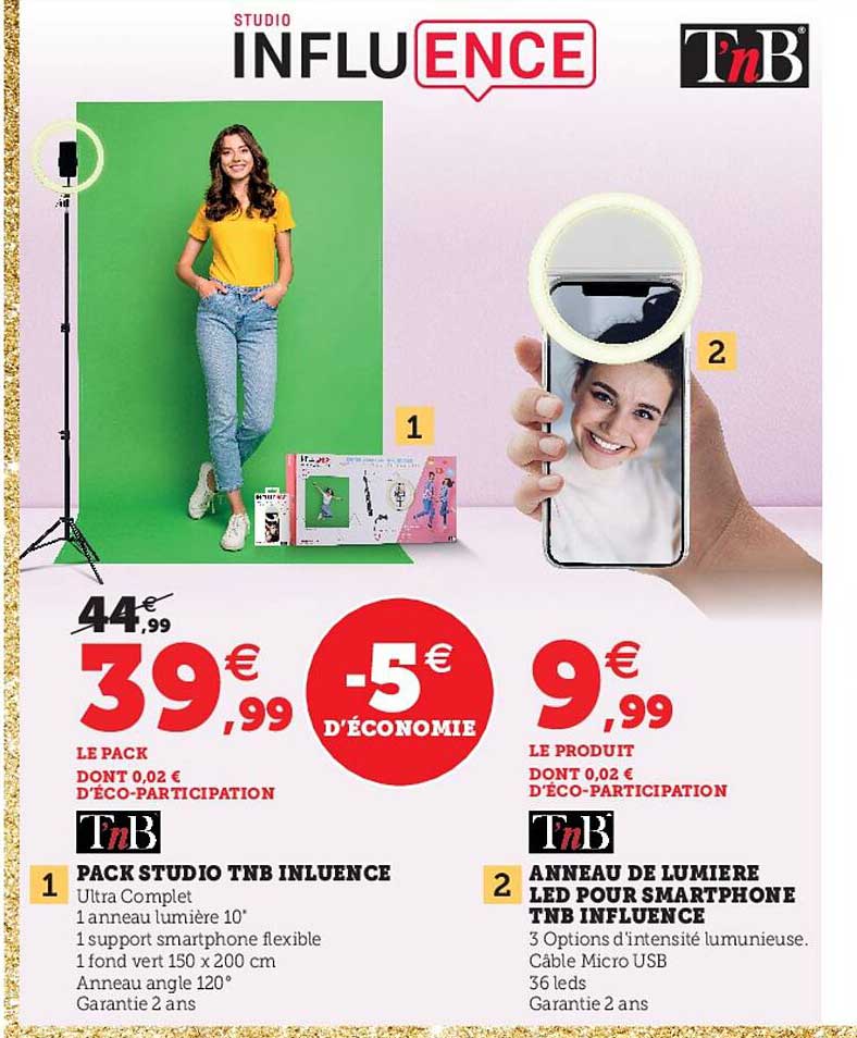 Pack Studio Tnb Inluence Anneau De Lumière Led Pour Smartphone Tnb Influence