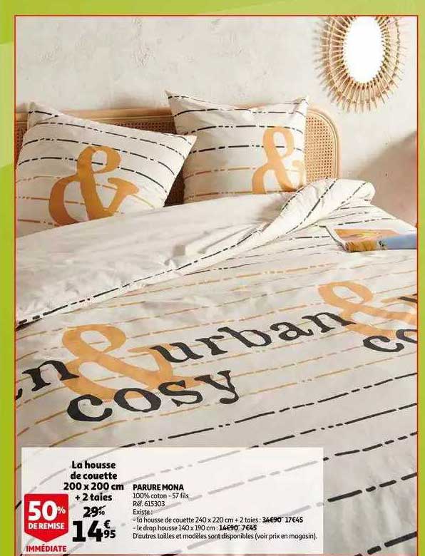 parure mona : la housse de couette 200 x 200 cm + 2 taies