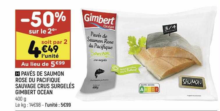 pavés de saumon rose du pacifique sauvage crus surgelés gimbert ocean