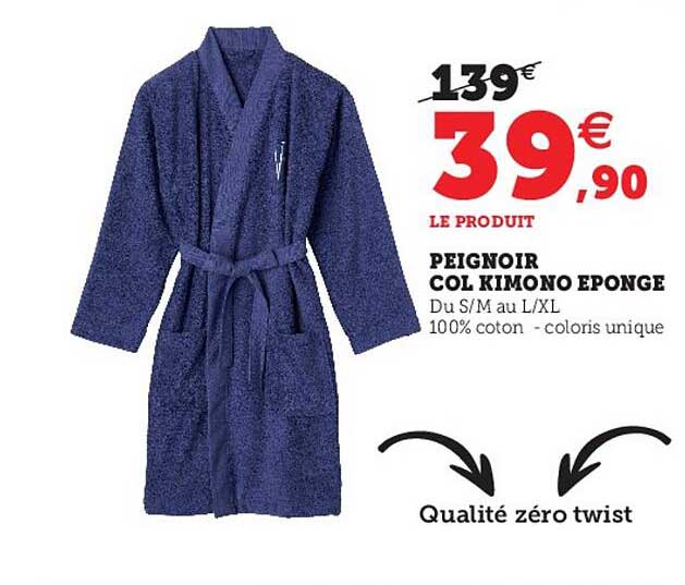 peignoir col kimono éponge