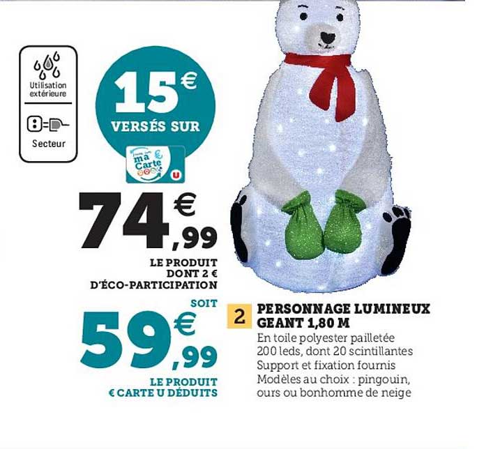 personnage lumineux géant 1,80 m