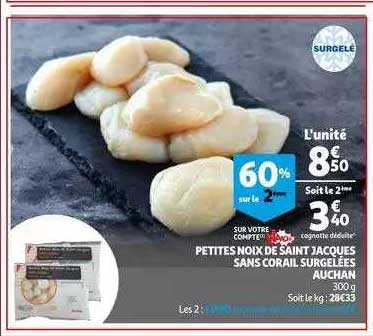 petites noix de saint jacques sans corail surgelées auchan