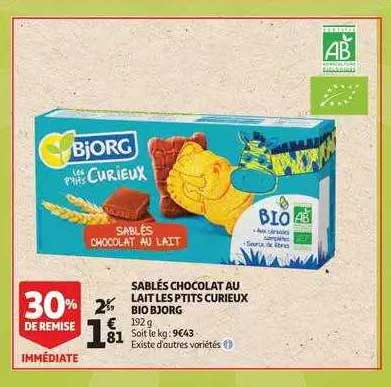 sablés chocolat au lait les p'tits curieux bio bjorg