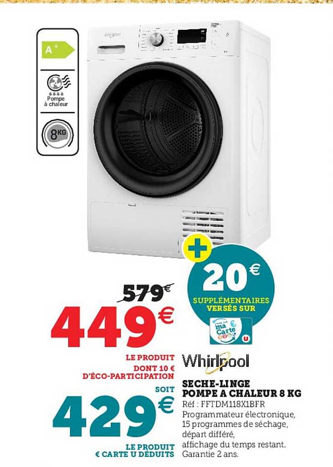 sèche-linge pompe à chaleur 8 kg whirlpool