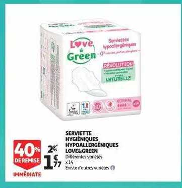 serviette hygiéniques hypoallergéniques love & green