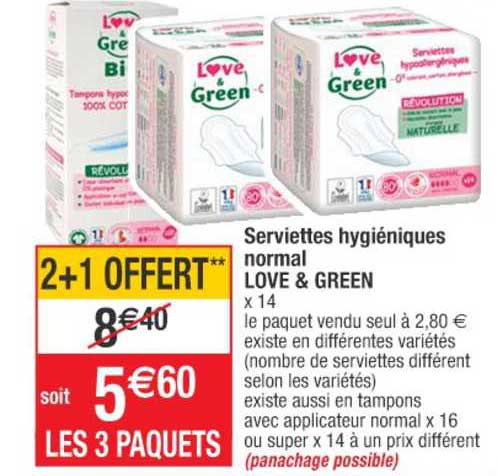 serviettes hygiéniques normal love & green