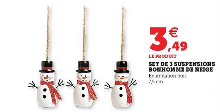 set de 3 suspensions bonhomme de neige