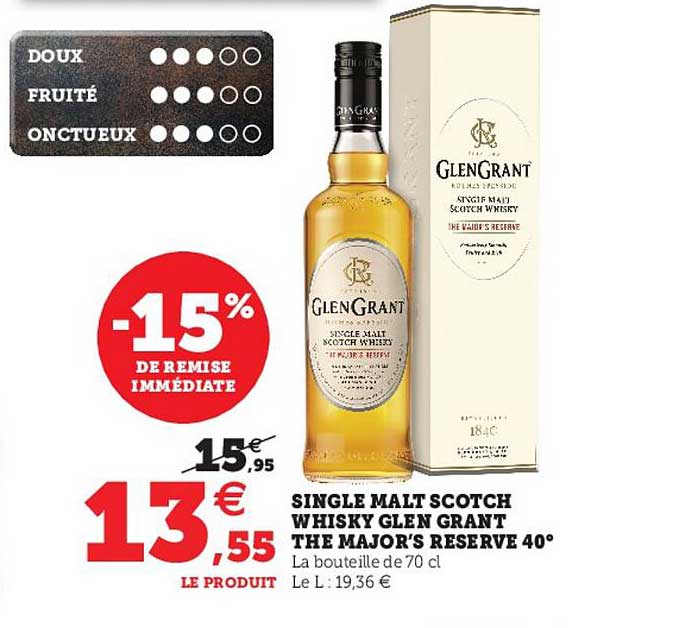 single malt scotch whisky glen grant the major's reserve -15% de remise immédiate