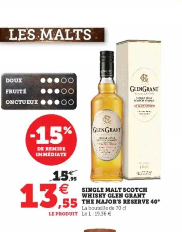 single malt scotch whisky glen grant the major's reserve 40°