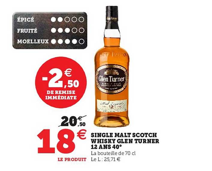 single malt scotch whisky glen turner 12 ans 40°