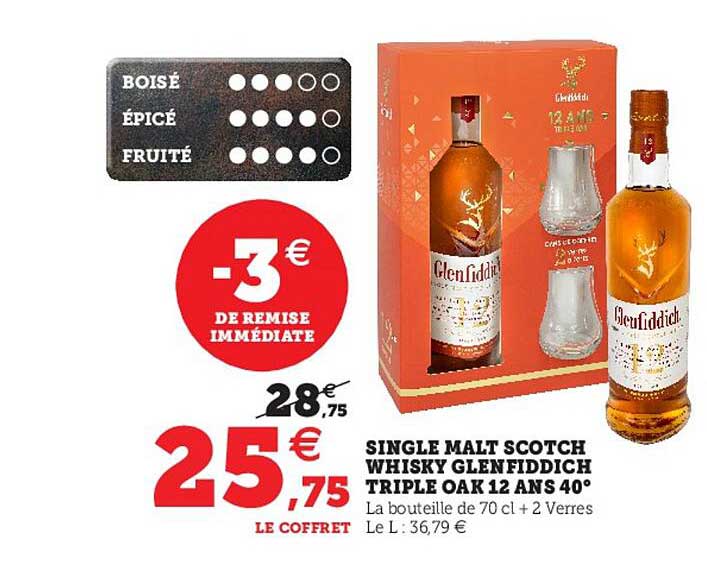 Single Malt Scotch Whisky Glenfiddich Triple Oak 12 Ans 40°