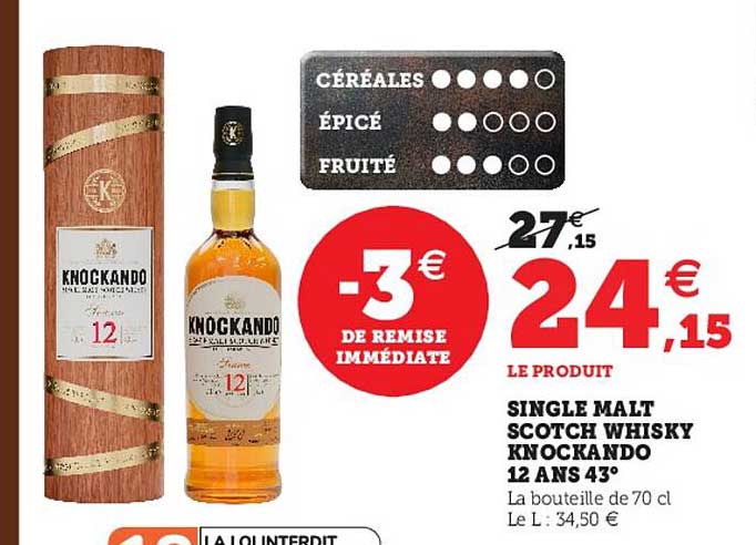 single malt scotch whisky knockando 12 ans 43°