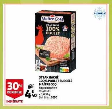 steak haché 100% poulet surgelé maître coq