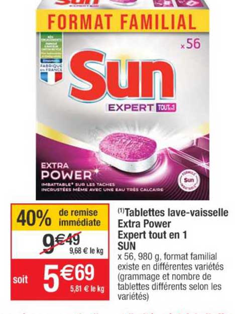 tablettes lave-vaisselle extra power expert tout en 1 sun