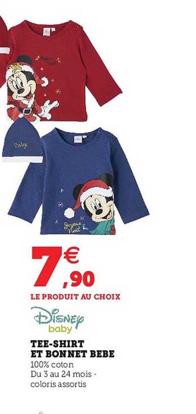 tee-shirt et bonnet bébé disney baby