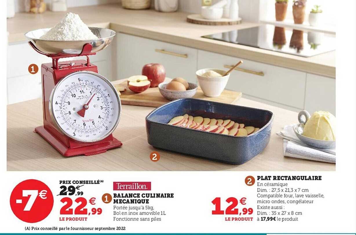 balance culinaire mécanique terraillon, plat rectangulaire