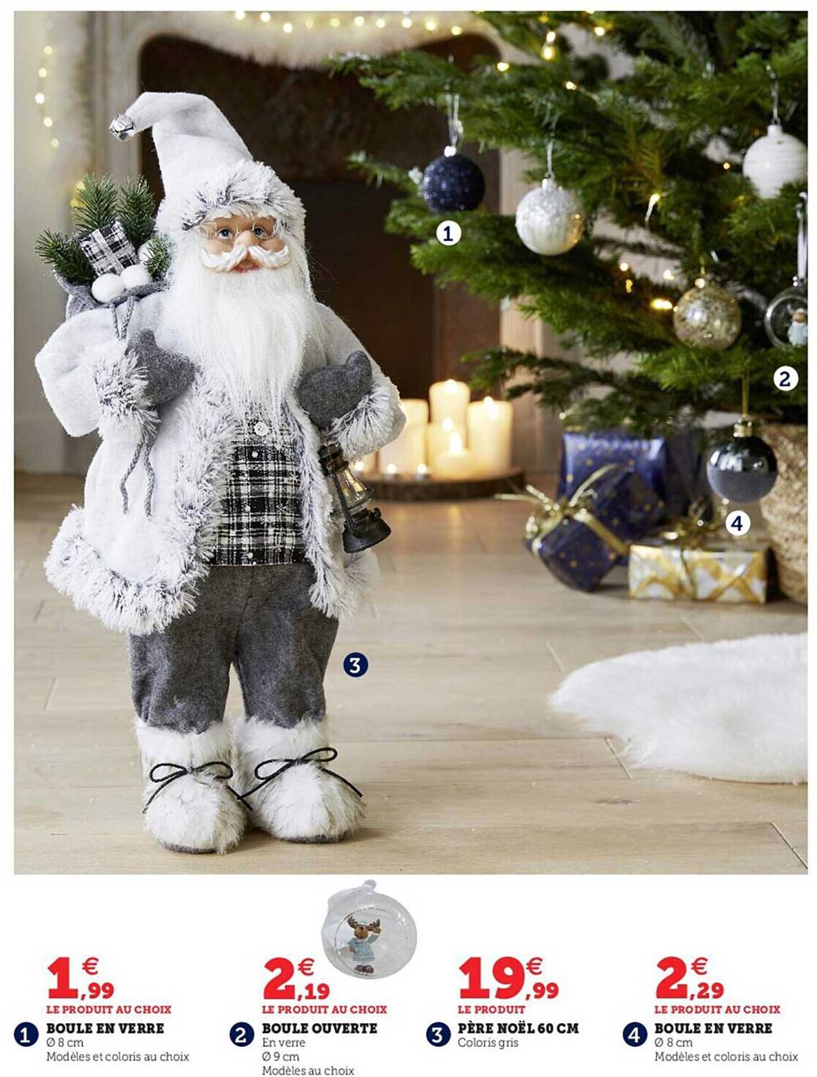 boule en verre, boule ouverte, père noël 60 cm, boule en verre