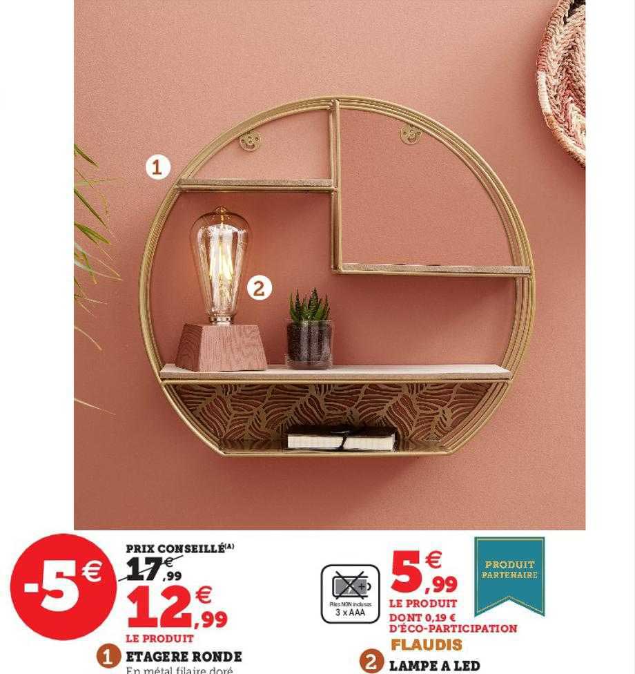 étagère ronde, lampe à led flaudis
