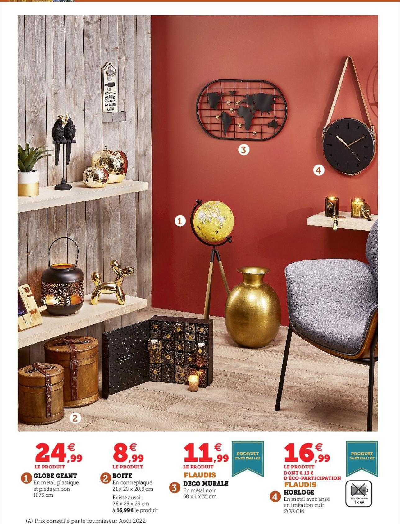 globe géant, boîte, déco murale flaudis, horloge flaudis