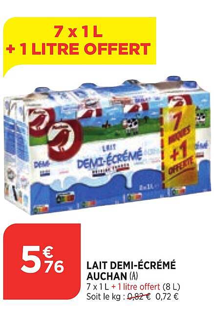 lait demi-écrémé auchan