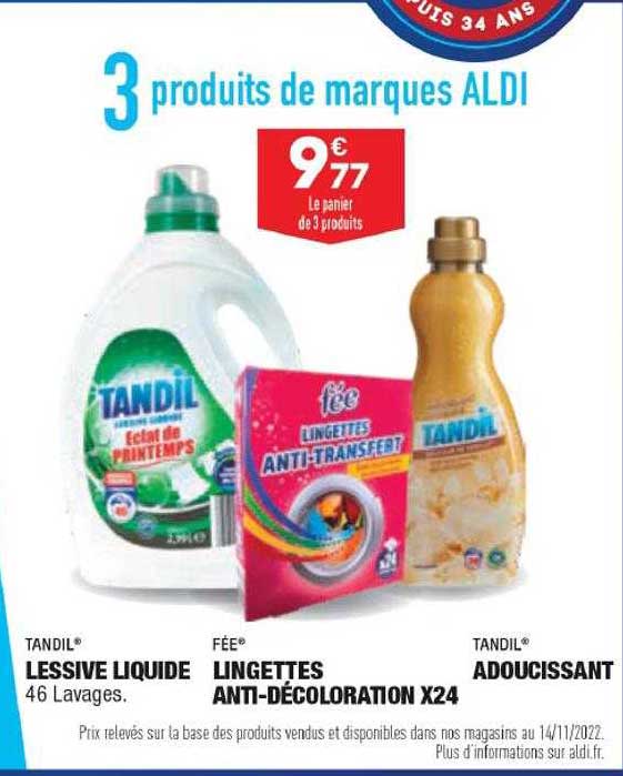 Lessive Liquide Tandil, Lingettes Anti-décoloration X24 Fée, Adoucissant Tandil
