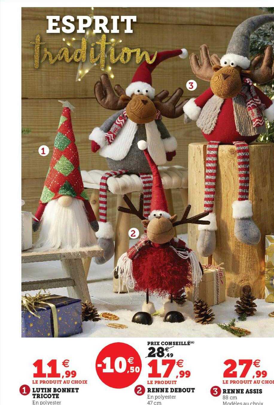 lutin bonnet tricoté, renne debout, renne assis