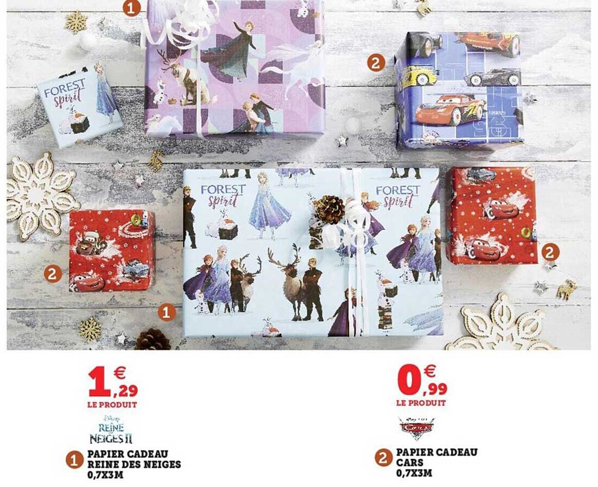 papier cadeau reine des neiges 0,7x3 m, papier cadeau cars 0,7x3 m