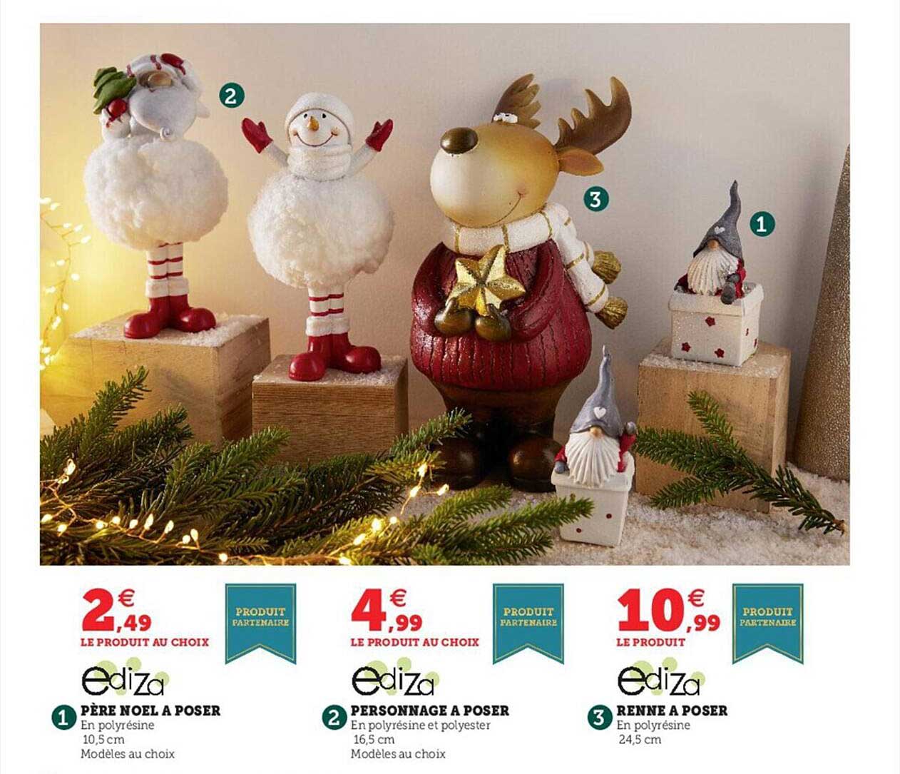 père noël à poser ediza, personnage à poser ediza, renne à poser ediza