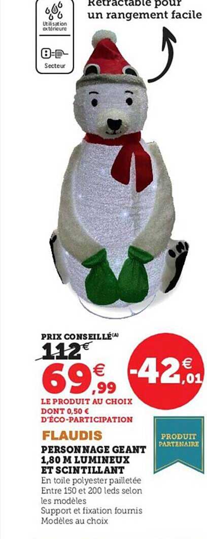 personnage géant 1,80 m lumineux et scintillant flaudis