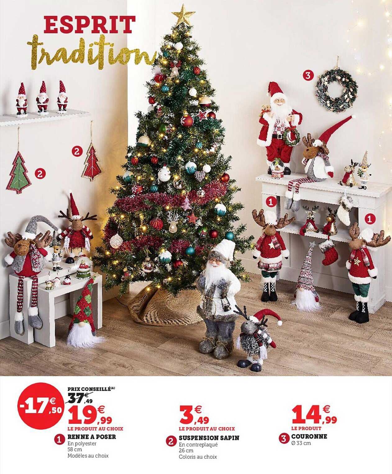 renne à poser, suspension sapin, couronne