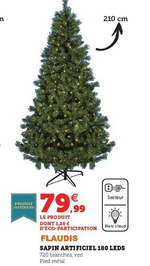 sapin artificiel 180 leds flaudis