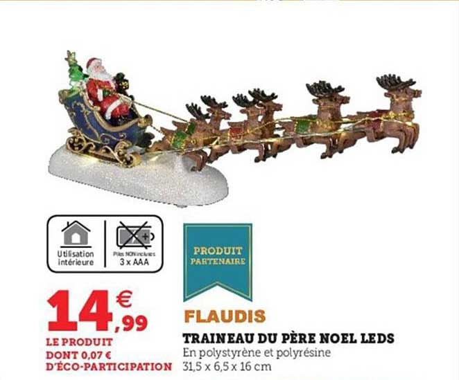 traineau du père noël leds flaudis