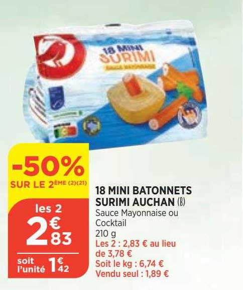 18 Mini Bâtonnets Surimi Auchan