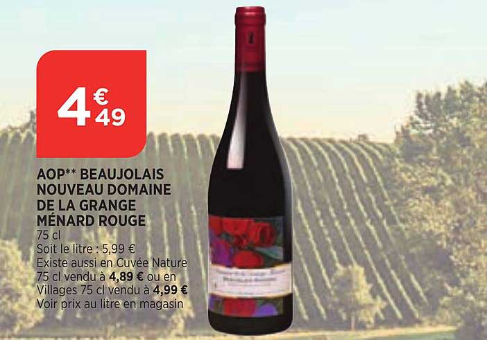 aop beaujolais nouveau domaine de la grange ménard rouge