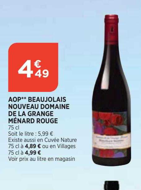 aop beaujolais nouveau domaine de la grange ménard rouge