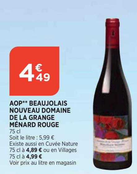 aop beaujolais nouveau domaine de la grange ménard rouge