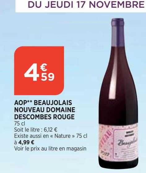 aop beaujolais nouveau domaine descombes rouge