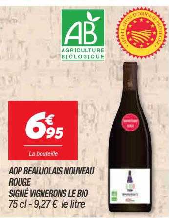 aop beaujolais nouveau rouge signé vignerons le bio