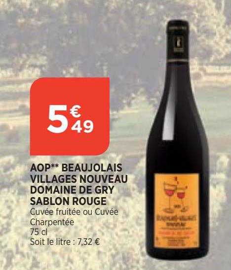 aop beaujolais villages nouveau domaine de gry sablon rouge