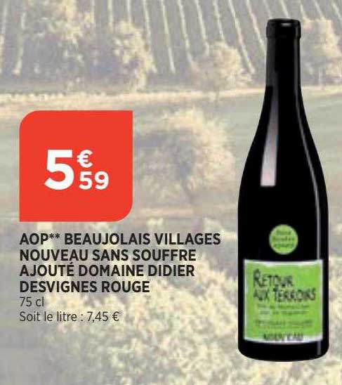 aop beaujolais villages nouveau sans souffre ajouté domaine didier desvigne rouge