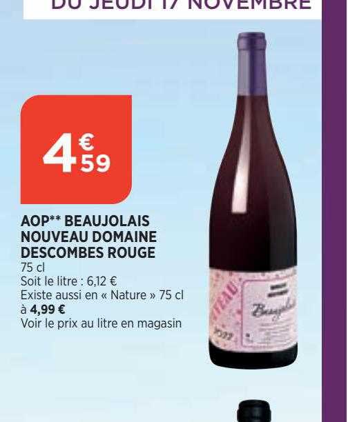 aop beuajolais nouveau domaine descombes rouge
