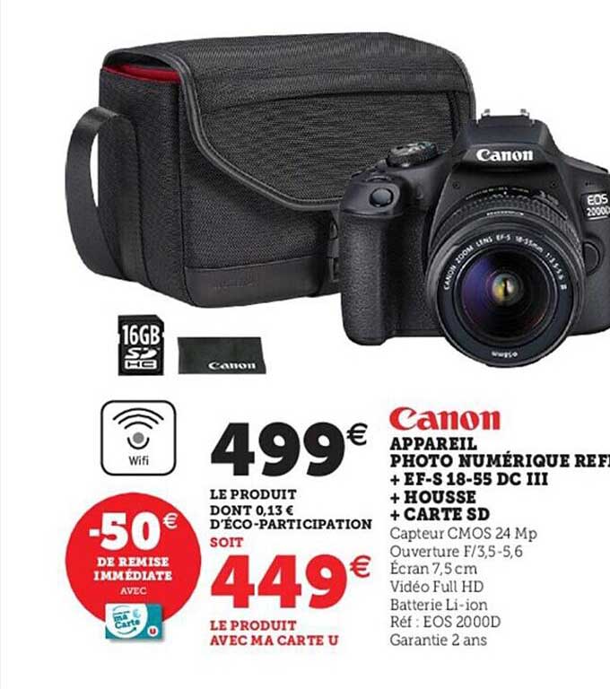 appareil photo numérique reflex + ef-s 18-55 dc III + housse + carte sd canon