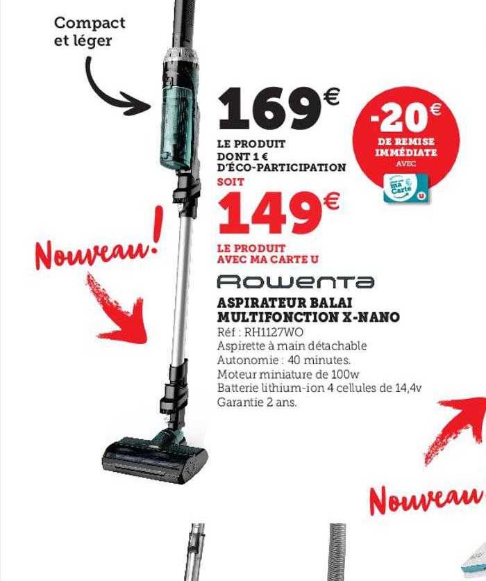 aspirateur balai multifonction x-nano rowento