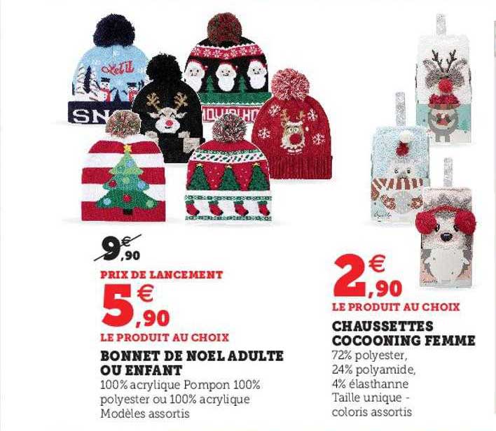 bonnet de noël adulte ou enfant, chaussettes cocooning femme