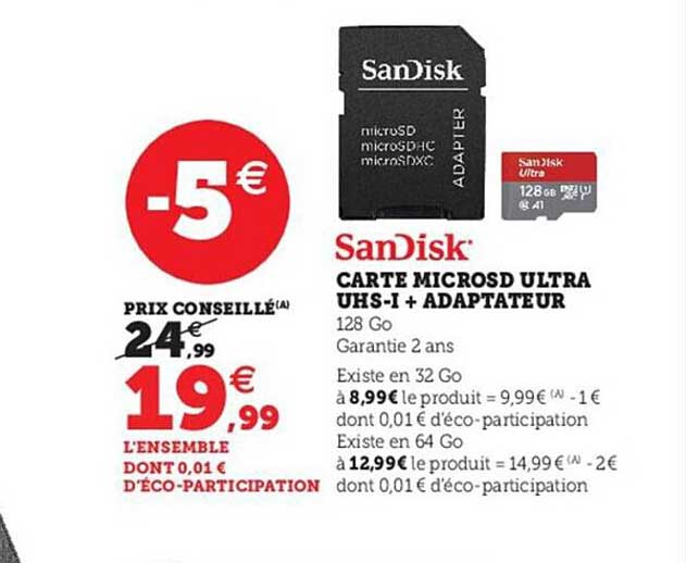 Carte Micro Sd Ultra Uhs-i + Adaptateur Sandisk