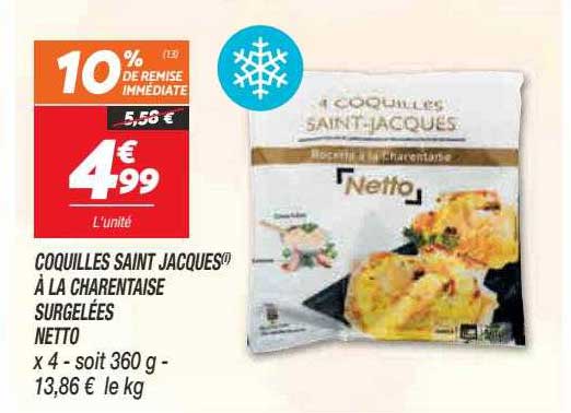 coquilles saint jacques à la charentaise surgelées netto